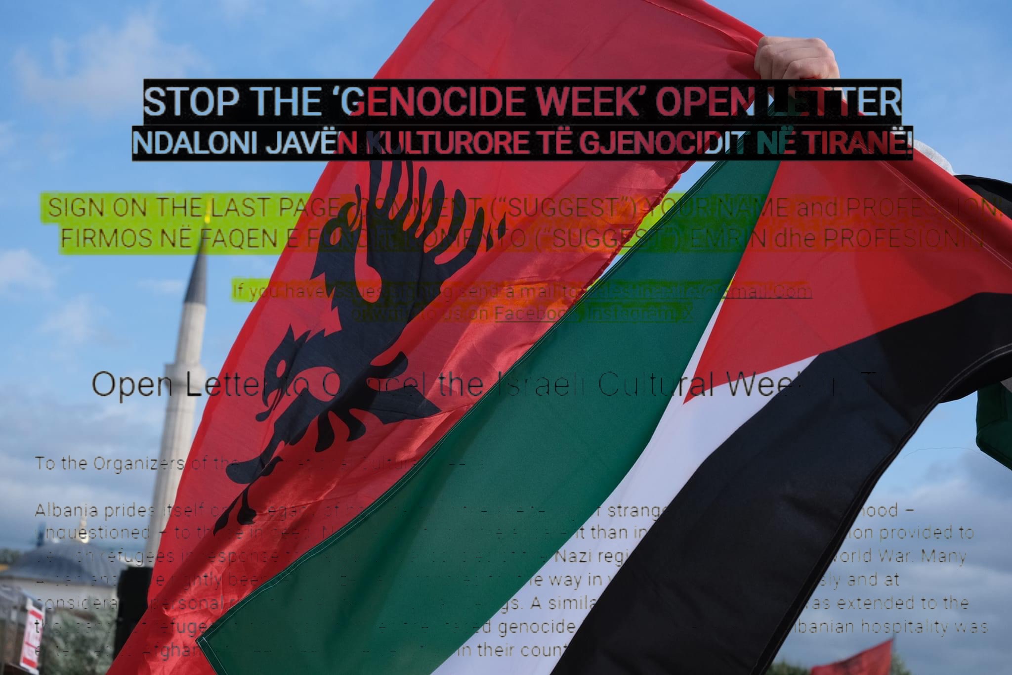 Anuloni “Javën e Gjenocidit”, kolektivi Palestina e Lirë dorëzon letrën e firmosur nga 750 qytetarë